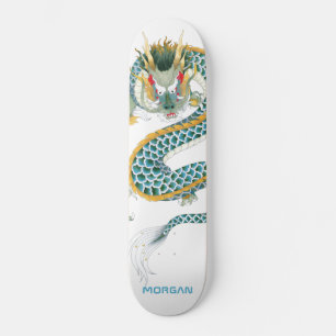 Personalized Blue Gold Dragon Skateboard