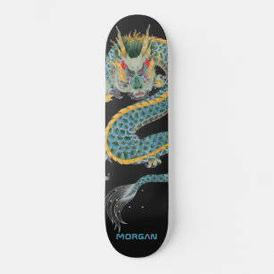 Personalized Blue Gold Dragon Skateboard