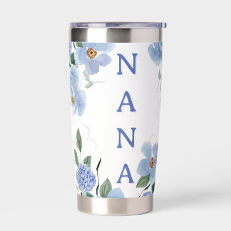 Personalized Blue Gold Floral Nana Water Bottle Insulated Tumbler