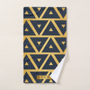 Personalized Blue Gold Geometric pattern design Hand Towel
