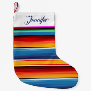 Personalized Blue Gold Red Mexican Sarape Small Christmas Stocking