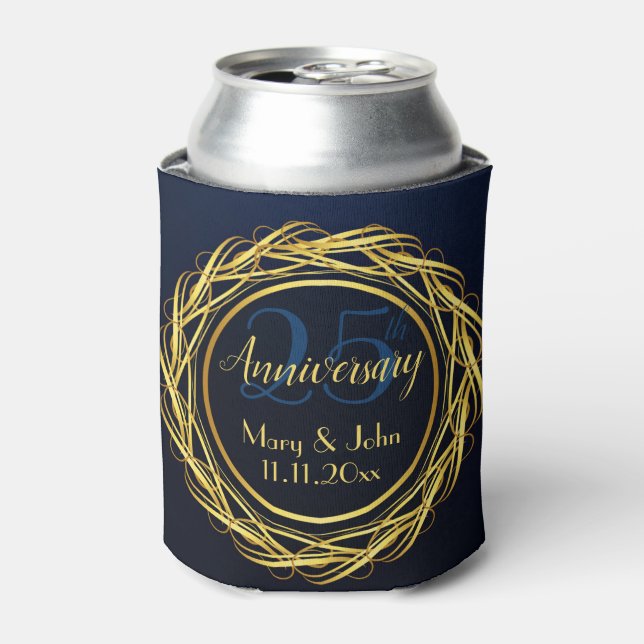 Personalized Blue Gold Royal Anniversary Luxury Can Cooler (Can Front)
