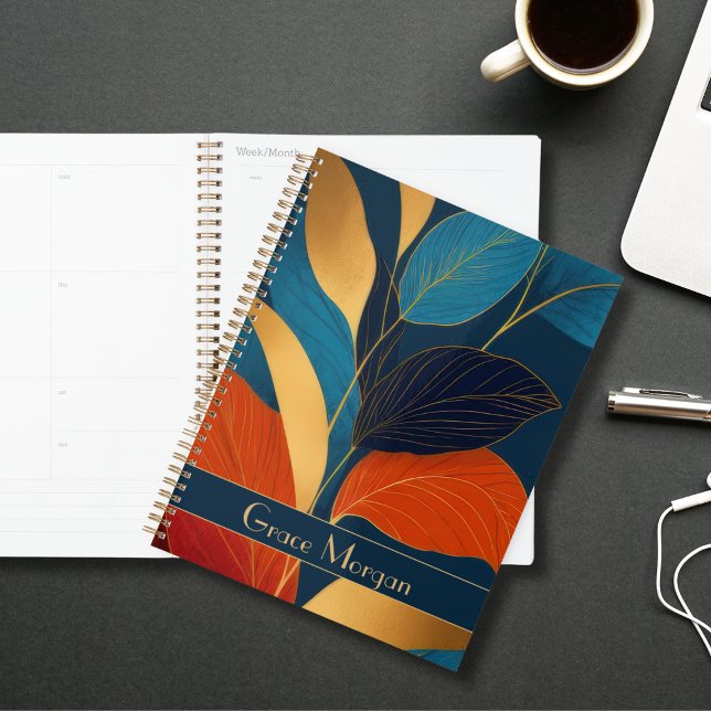 Personalized Blue & Gold Tropical Leaves Planner (Creator Uploaded)