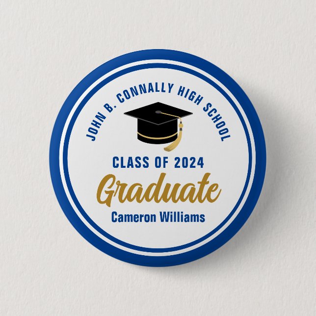 Personalized Blue Graduate 2024 Graduation Party 2 Inch Round Button (Front)