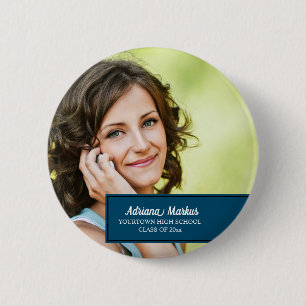 Personalized Blue Graduation School Year Photo 2 Inch Round Button