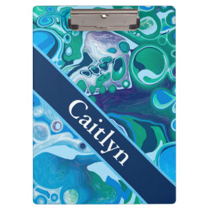 Personalized Blue Green Digital Marble Art   Clipboard