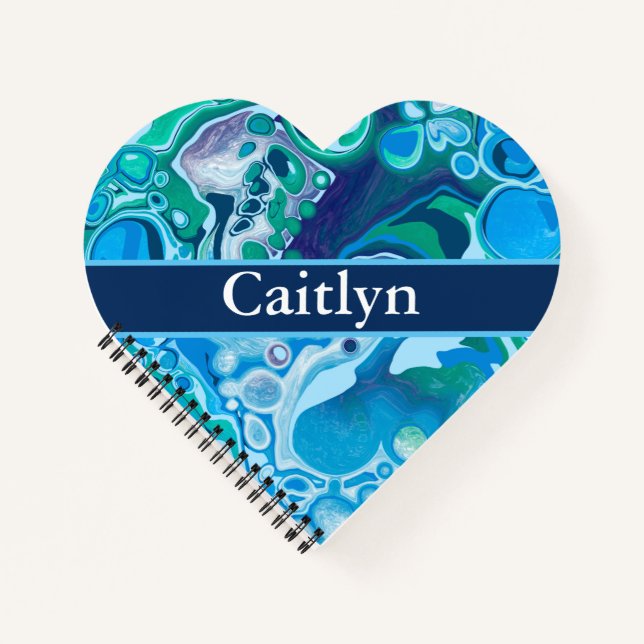 Personalized Blue Green Digital Marble Art     Notebook (Front)