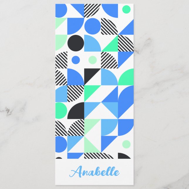 Personalized Blue Green Geometric Bookmark (Front)