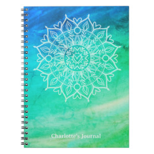 Personalized Blue Green Mandala Journal Notebook