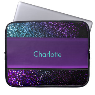 Personalized Blue Green Purple Glitter Laptop Bag