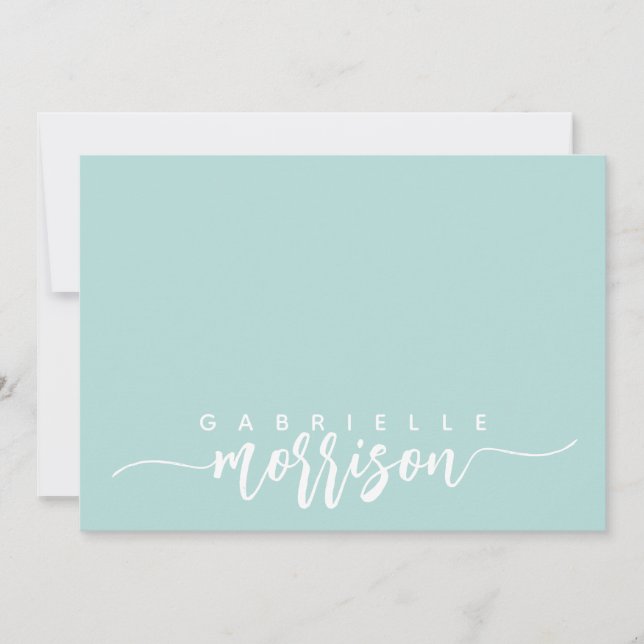 Personalized blue green script Name Flat Note Card (Front)