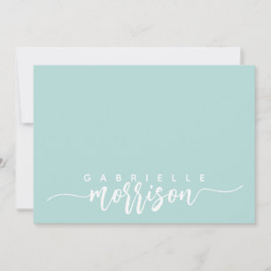 Personalized blue green script Name Flat Note Card