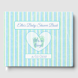 Personalized Blue & Green Stripes Baby Shower Book