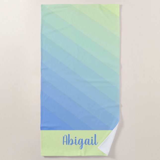 Personalized Blue Green Yellow Ombre Gradient  Beach Towel (Front)