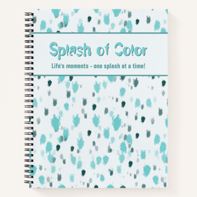 Personalized Blue, Grey Abstract Splash of Colour Notebook (Front)