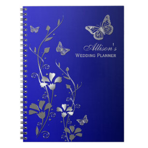 Personalized Blue, Grey Butterfly Floral Notebook