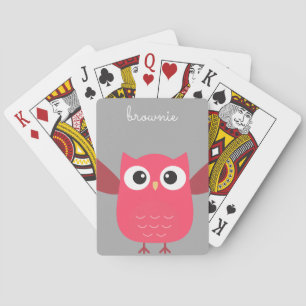 Personalized Blue & Grey Cartoon Owl Poker Cards 