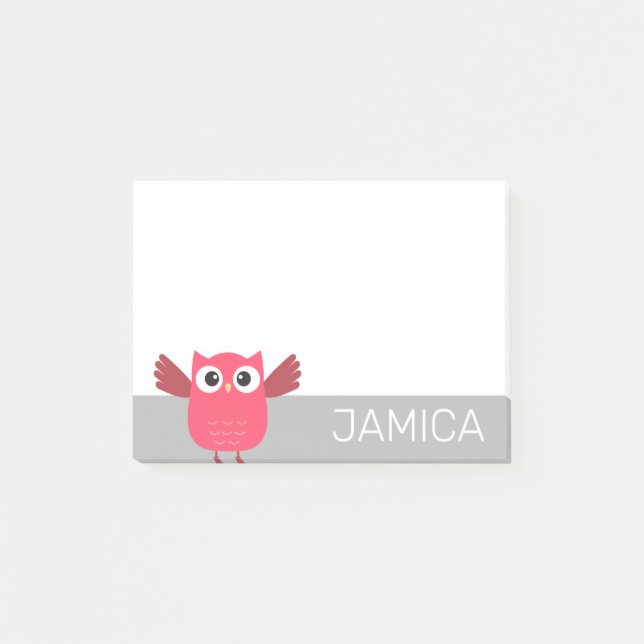Personalized Blue & Grey Cartoon Owl Post-it Notes (Front)