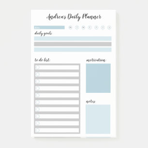 Personalized Blue Grey Daily Planner Post-it Notes