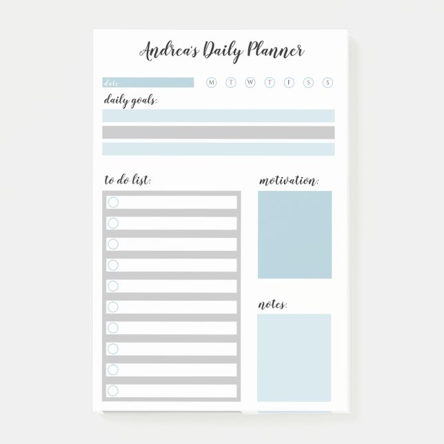 Personalized Blue Grey Daily Planner Post-it Notes (Front)