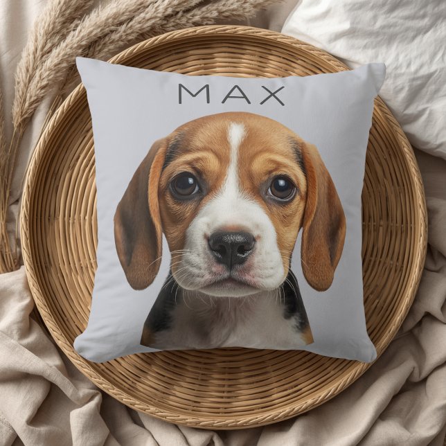 Personalized Blue Grey Dog Photo & Name Throw Pillow (Creator Uploaded)