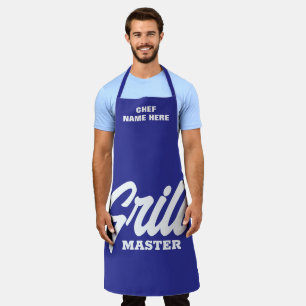 Personalized blue Grill Master BBQ apron for men