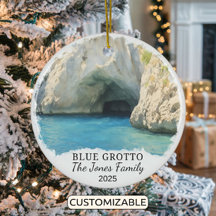 Personalized Blue Grotto Ornament, Italy Ceramic Ornament