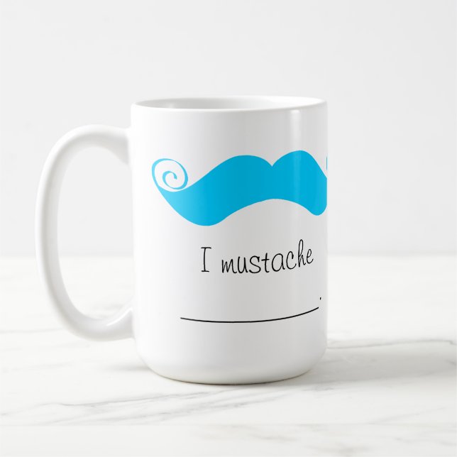 Personalized Blue Handlebar Moustache Stache Coffee Mug (Left)