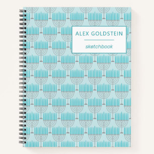 Personalized Blue Hanukkah Menorah Sketchbook Notebook