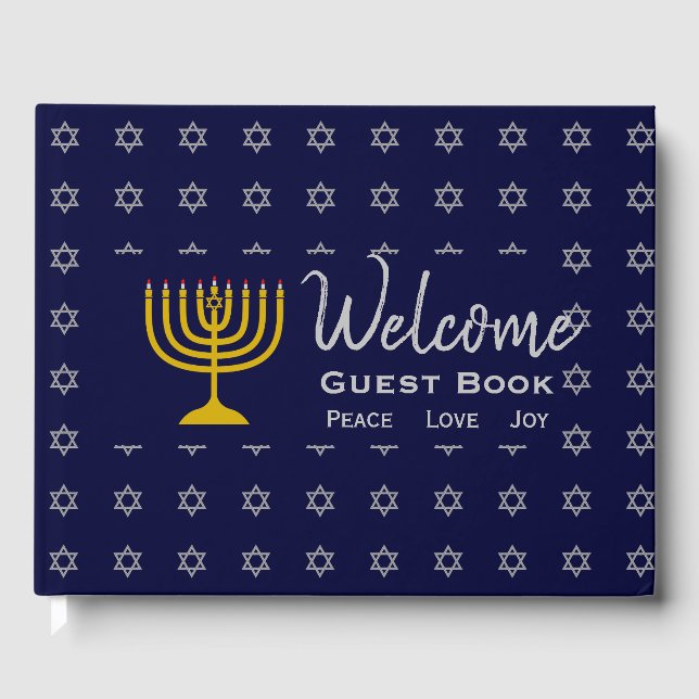 Personalized Blue HANUKKAH Welcome Guest Book (Front)