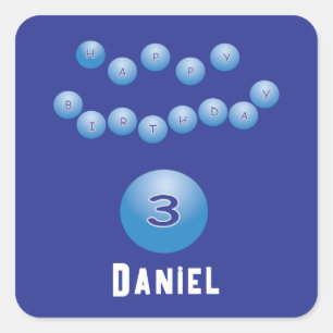 Personalized Blue Happy Birthday Boy Age 3 Square Sticker