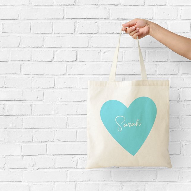 Personalized Blue Heart Tote Bag (Creator Uploaded)