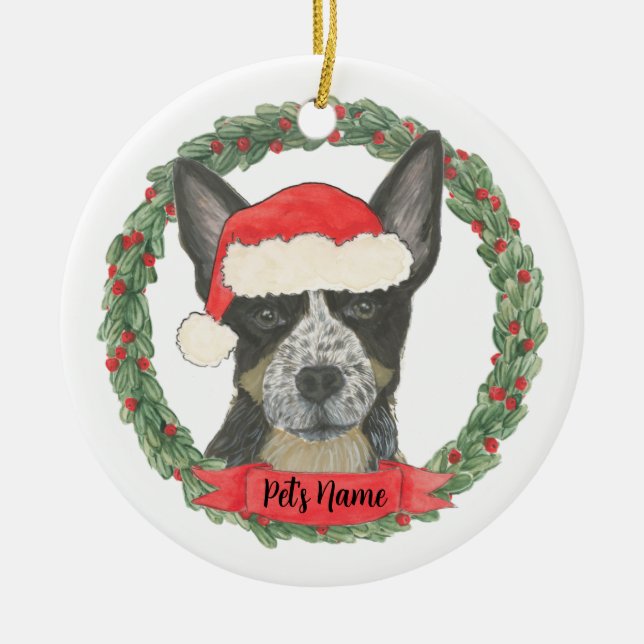 Personalized Blue Heeler Ceramic Ornament (Front)