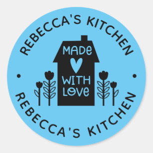Personalized Blue Homemade With Love Classic Round Classic Round Sticker