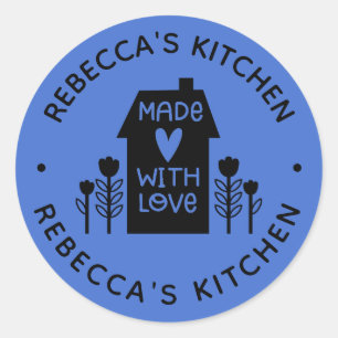 Personalized Blue Homemade With Love Classic Round Sticker