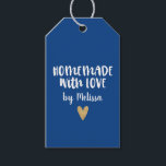Personalized Blue Homemade With Love Heart Gift Tags<br><div class="desc">A personalized "homemade with love" gift tag with a blue coloured background and a gold heart. Great for any Christmas gift giving! Make it yours by adding your own name. A pretty finishing touch for all of your handmade gifts. Designed for you by Blackberry Boulevard.</div>