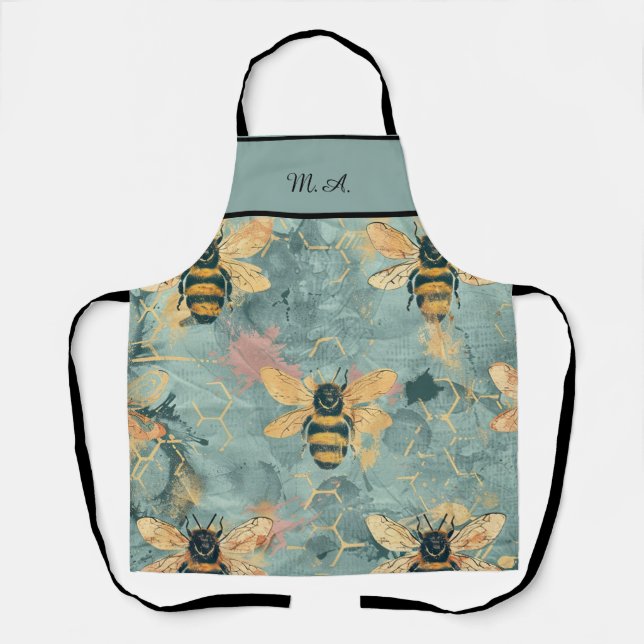 Personalized Blue Honeycomb Apron (Front)