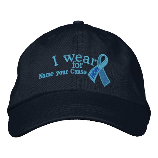 Personalized Blue Hope Ribbon Awareness Your Text Embroidered Hat (Front)