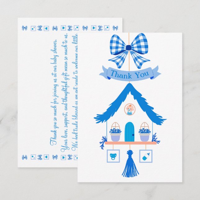 Personalized Blue House Thank You Baby Shower Card (Front/Back)