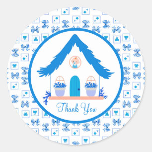 Personalized Blue House Thank You Baby Shower Classic Round Sticker