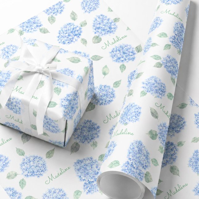 Personalized Blue Hydrangea Bridal Shower Gift Wrapping Paper (Creator Uploaded)