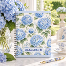 Personalized Blue Hydrangea Floral Notebook