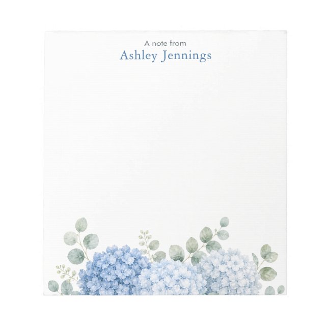 Personalized Blue Hydrangea Floral Notepad (Front)