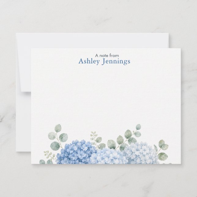 Personalized Blue Hydrangea Note Cards (Front)