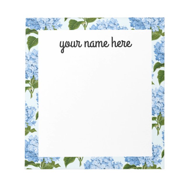 Personalized Blue Hydrangea Notepad (Front)