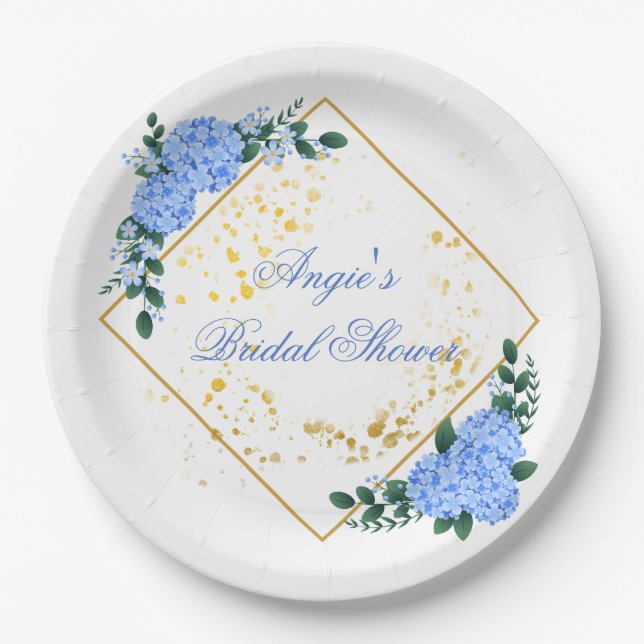 Personalized Blue Hydrangea Paper Plate (Front)