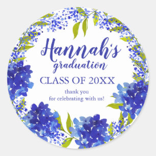 Personalized Blue Hydrangea Thank You Graduation Classic Round Sticker