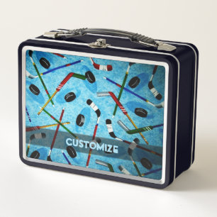 Personalized Blue Ice Hockey Metal Lunch Box
