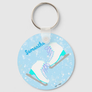 Personalized Blue Ice Skates Cute Kawaii Figure Keychain
