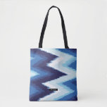 Personalized Blue Ikat Chevron Pattern Bridesmaid Tote Bag<br><div class="desc">Chic stylish ikat tribal chevron pattern design in shades of blue and white with personalized name,  great personalized bridesmaid gifts</div>